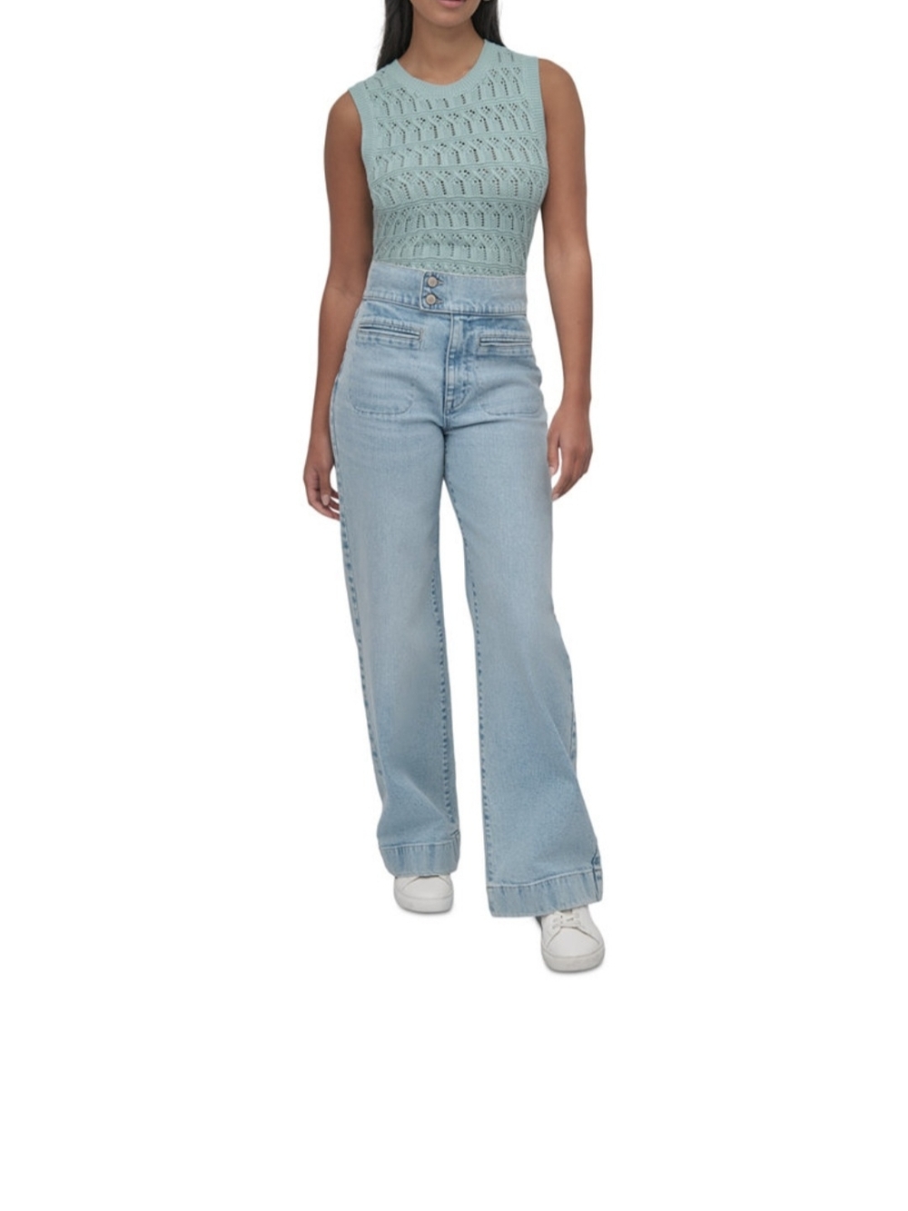 DKNY Light Blue High-Waist Wide Leg Jeans